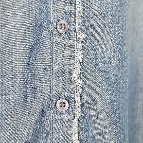 SIDE STITCH Blue 100% Lyocell Button-Up Long Sleeve Fringe Shirt size XS - Picture 4 of 11